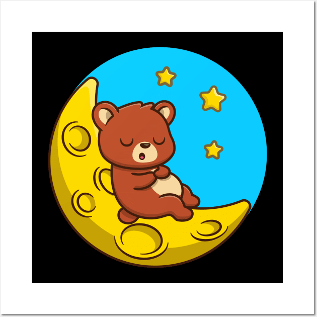 Cute Bear Sleeping On Moon Wall Art by Catalyst Labs